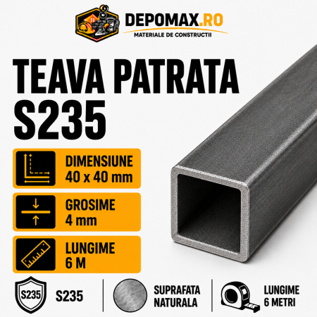 Teava patrata 40 x 40 x 4 mm, 6 metri